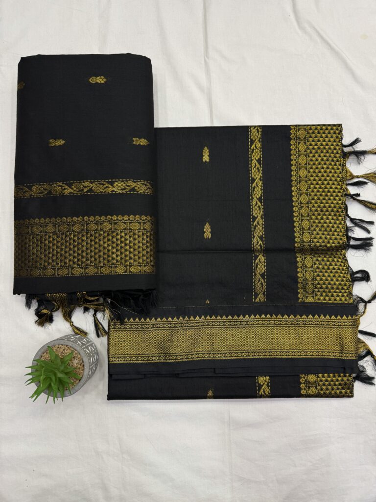 Folded Black Gadwal Cotton Paithani Saree with Zari Border