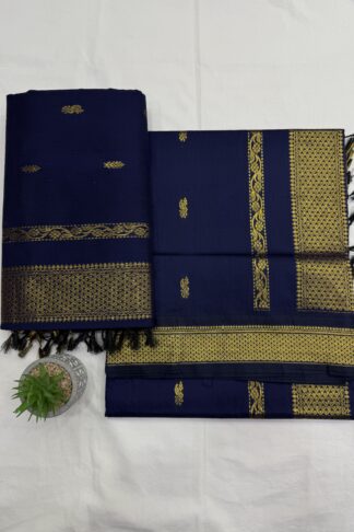 Folded view of Navy Blue Gadwal Cotton Paithani Saree with Zari Work