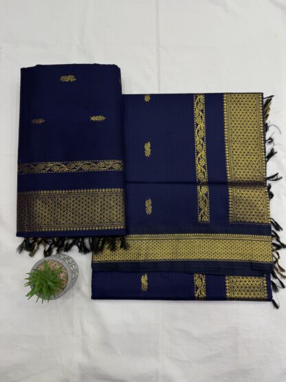 Folded view of Navy Blue Gadwal Cotton Paithani Saree with Zari Work
