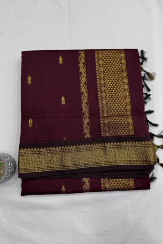 Maroon Gadwal Cotton Paithani Saree with Golden Zari Work
