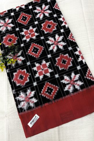 Black Red Checks 4 Motifs Telia Rumal Cotton Saree
