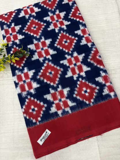 Blue Red 2 Motifs Telia Rumal Cotton Saree
