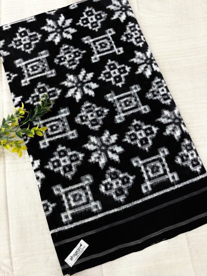 Black White 3 Motifs Telia Rumal Cotton Saree