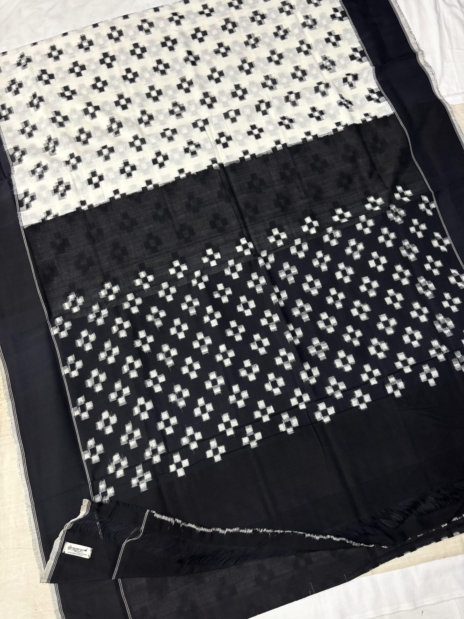 Black & White Checks Double Ikkat Cotton Saree