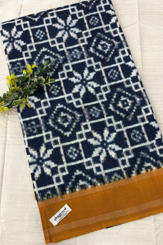 Blue Mustard Geometric Motifs Telia Rumal Cotton Saree
