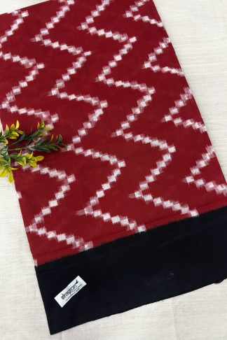 Black–Red Zig Zag Ikkat Cotton Saree