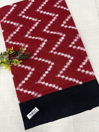 Black–Red Zig Zag Ikkat Cotton Saree